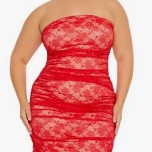 Forever 21 Red Strapless Lace Bodycon Dress